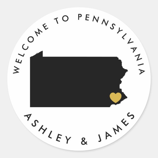 Pennsylvania Wedding Welcome Sticker for Box, Bag (Front)