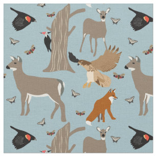 Pennsylvania Wildlife Deer, Fox, Birds Patterned Fabric