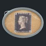 Penny Black Postage Stamp Oval Belt Buckle<br><div class="desc">Features an image of the British "Penny Black" in mint condition on an old paper background. The Penny Black was the first adhesive postage stamp used in a public postal system. The Penny Black was issued in London on May 1, 1840. Before 1840 it was normal to pay for postage...</div>