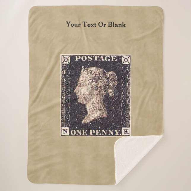 Penny Black Postage Stamp Sherpa Blanket (Front)