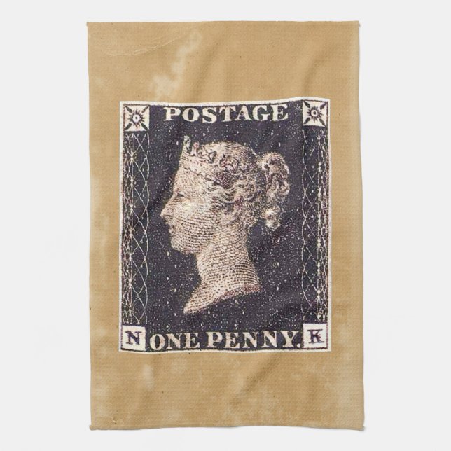Penny Black Postage Stamp Tea Towel (Vertical)