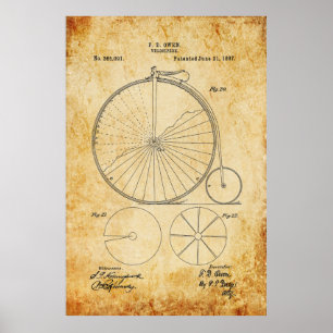 Penny Farthing Bicycle Blueprint Poster