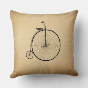 Penny-Farthing High-Wheel Antique Bicycle Rustic Cushion