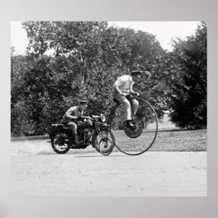 Penny Farthing vs. Motorcycle, 1920s Poster
