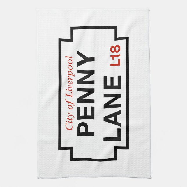 Penny Lane, Street Sign, Liverpool, UK Tea Towel (Vertical)