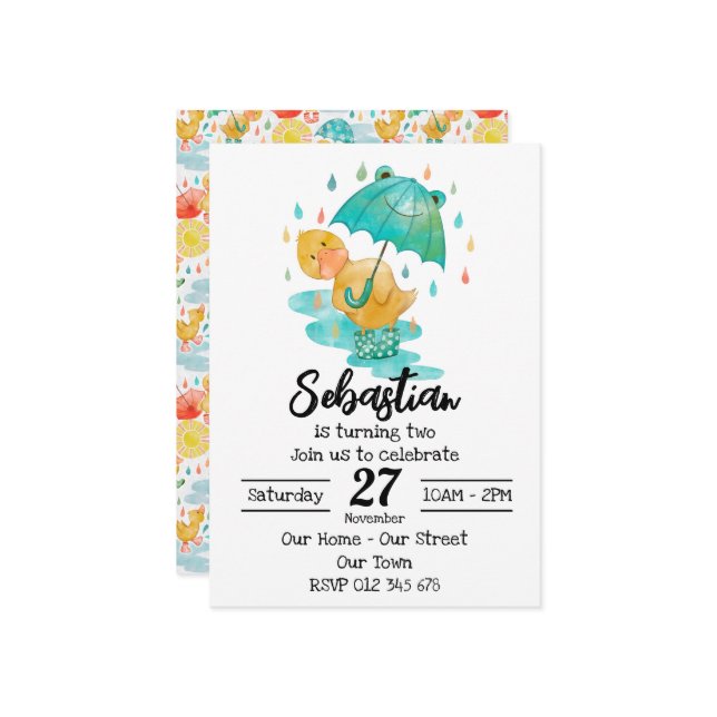 Penny Puddle Duck Invitation (Front/Back In Situ)