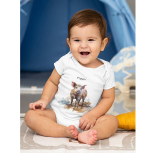 Penny the Playful Piglet, custom Baby Bodysuit