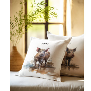 Penny the Playful Piglet, custom Cushion
