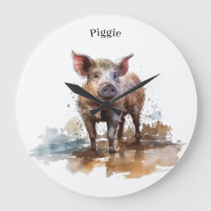 Penny the Playful Piglet, custom Large Clock