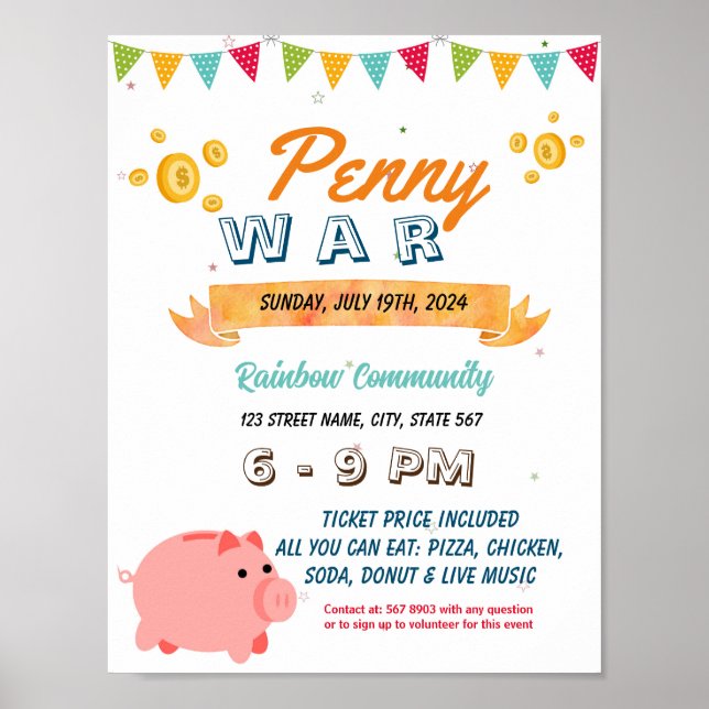 Penny War Flyer Editable Template Poster (Front)