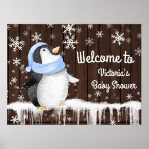 Penquin Snowflake Boy Winter Baby Shower Sign