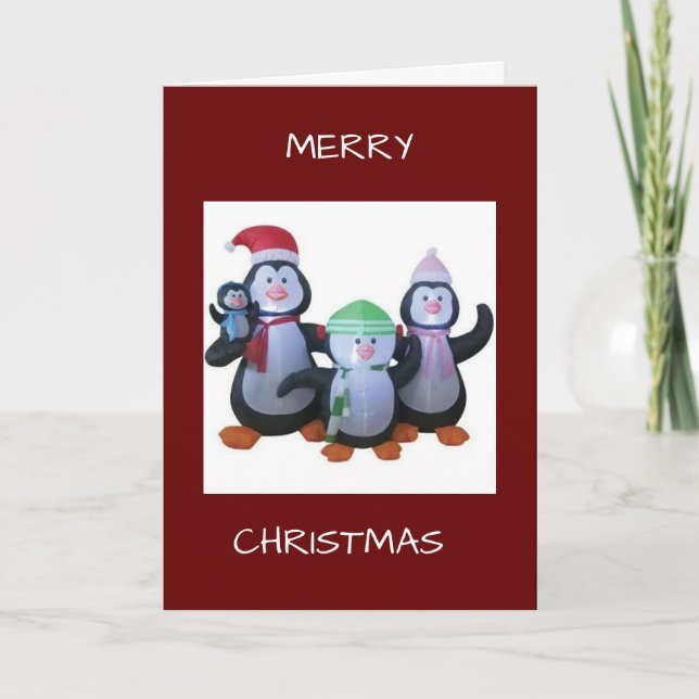 PENQUINS GET TOGETHER TO SAY MERRY CHRISTMAS CARD (Front)