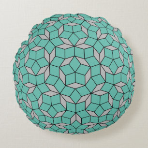 Penrose tiling pattern rounded, grey turquoise round cushion