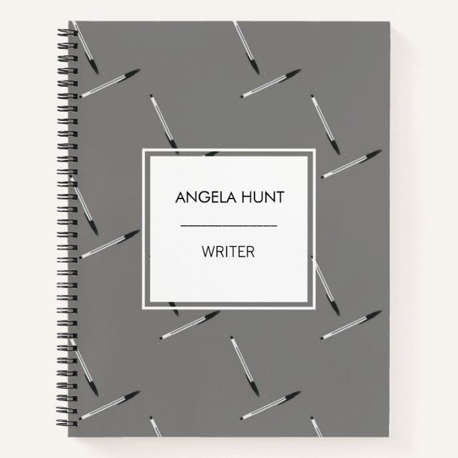 Pens pattern grey custom name notebook (Front)