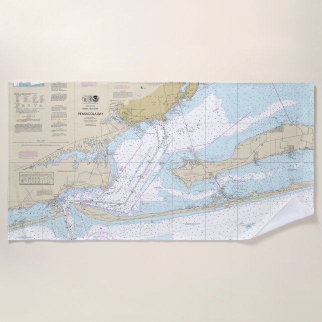 Pensacola Bay Nautical Chart 11383 Beach Towel (Front)