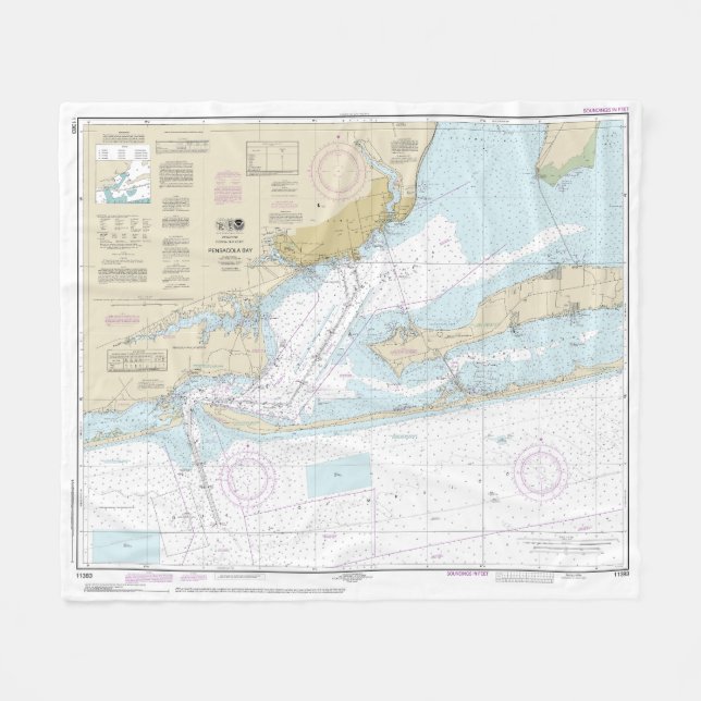 Pensacola Bay Nautical Chart 11383 Fleece Blanket (Front (Horizontal))