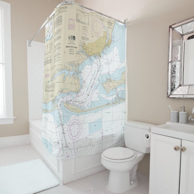 Pensacola Bay Nautical Chart 11383 Shower Curtain (In Situ)