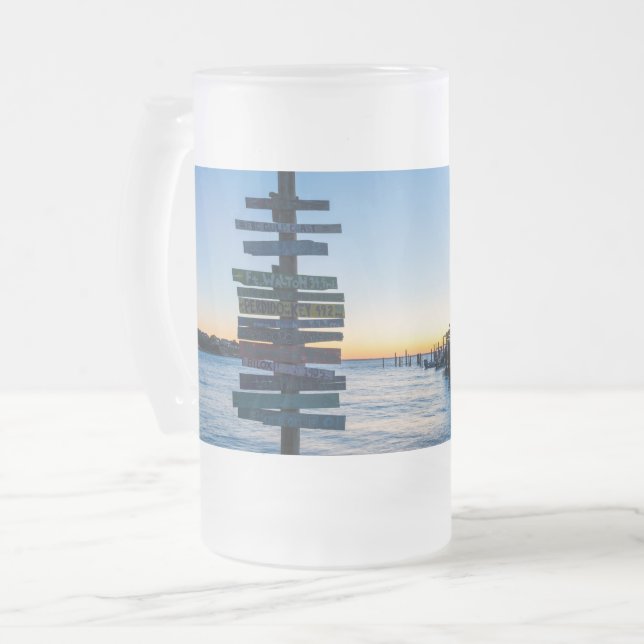 Pensacola Bay Sign Sunset By Dock Frosted Mug (Front Left)