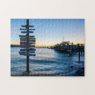 Pensacola Bay Sign Sunset By Dock Jigsaw Puzzle