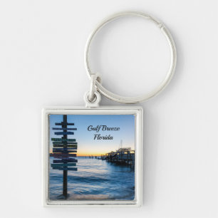 Pensacola Bay Sign Sunset By Dock Keychain