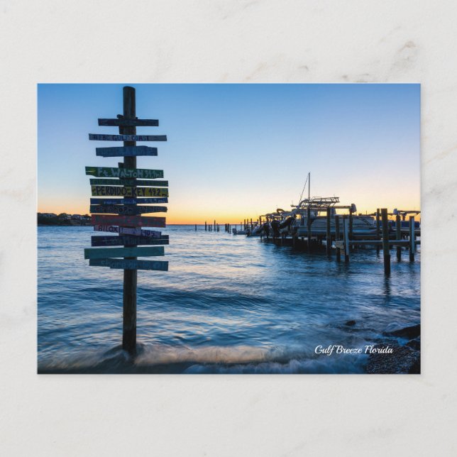 Pensacola Bay Sign Sunset By Dock Postcard (Front)
