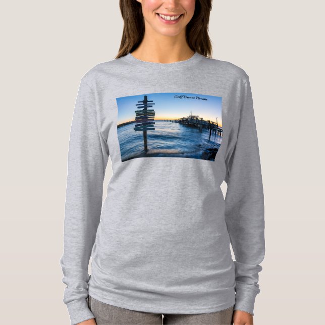 Pensacola Bay Sign Sunset Dock Long Sleeve Tshirt (Front)