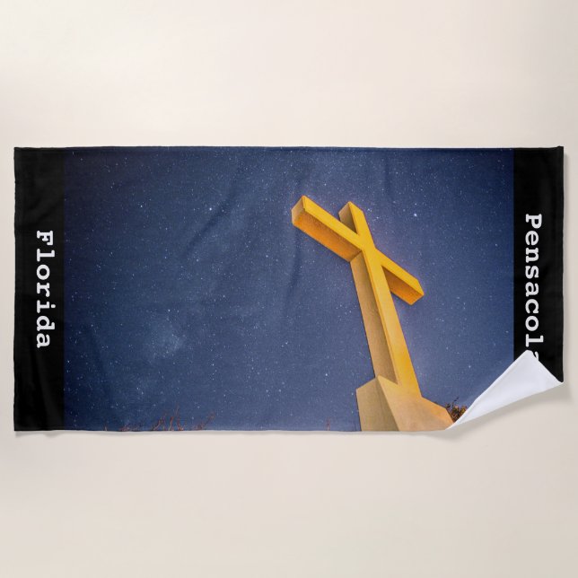 Pensacola Beach Cross with Milky Way Beach Towel (Front)