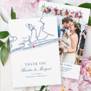 Pensacola Beach Florida Map and Wedding Photo Thank You Card