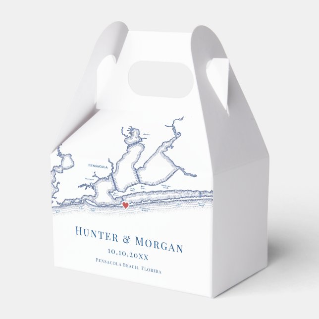 Pensacola Beach Florida Map Elegant Wedding Favour Box (Front Side)