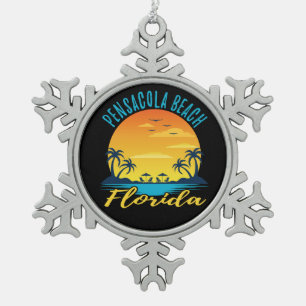 Pensacola Beach Florida Palm Trees Beach Snowflake Pewter Christmas Ornament