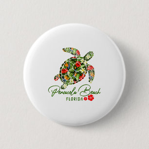 Pensacola Beach Florida Sea Turtle Tropical Hibisc 6 Cm Round Badge