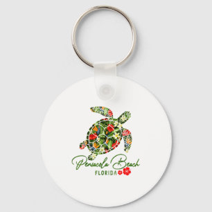Pensacola Beach Florida Sea Turtle Tropical Hibisc Key Ring