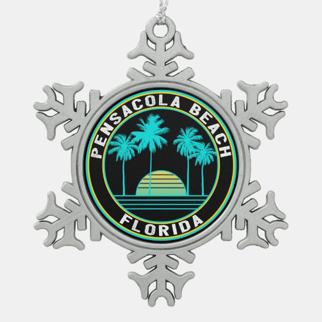 Pensacola Beach Florida Snowflake Pewter Christmas Ornament (Front)