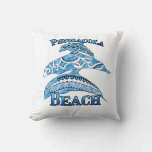Pensacola Beach Florida Vacation Tribal Dolphins Cushion