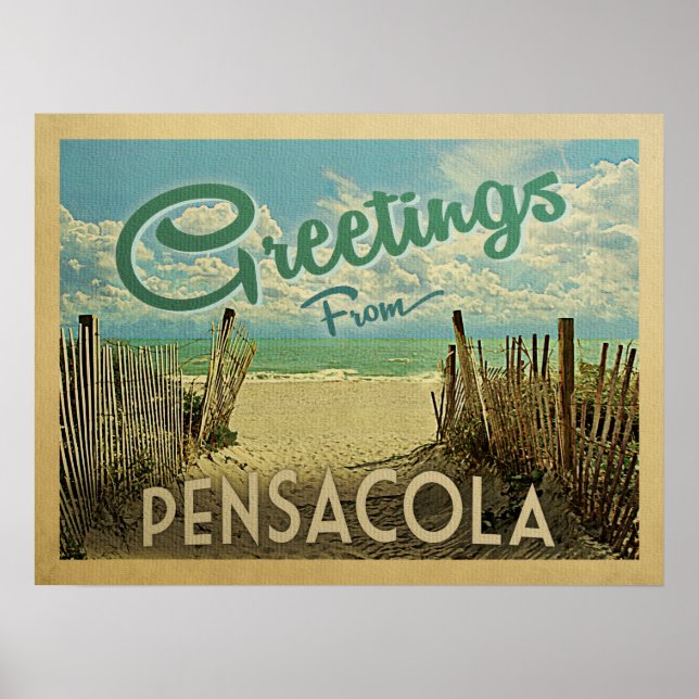 Pensacola Beach Vintage Travel Poster (Front)