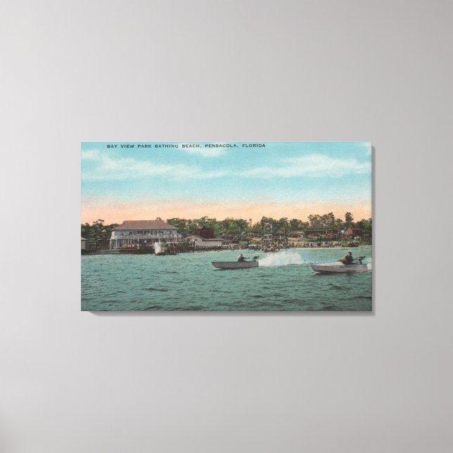 Pensacola, FL - Bay View of Beach w/ Speed Canvas Print (Front)