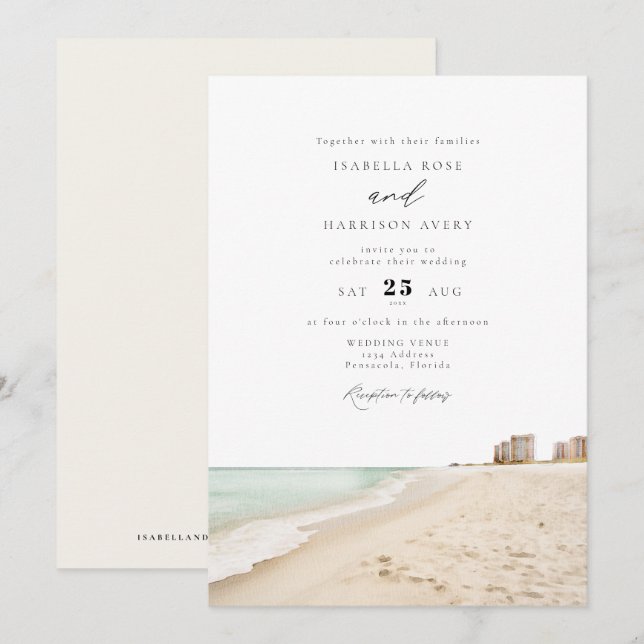 PENSACOLA FLORIDA Beach Destination Wedding Invitation (Front/Back)