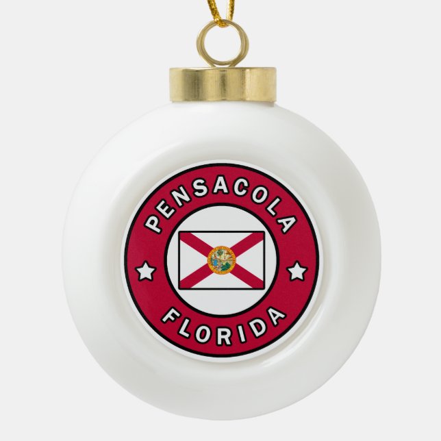 Pensacola Florida Ceramic Ball Christmas Ornament (Front)