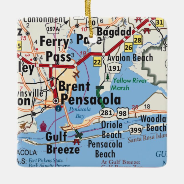 Pensacola Florida Map Ceramic Ornament (Front)