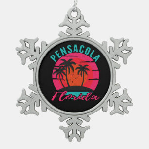 Pensacola Florida Palm Trees Beach Snowflake Pewter Christmas Ornament