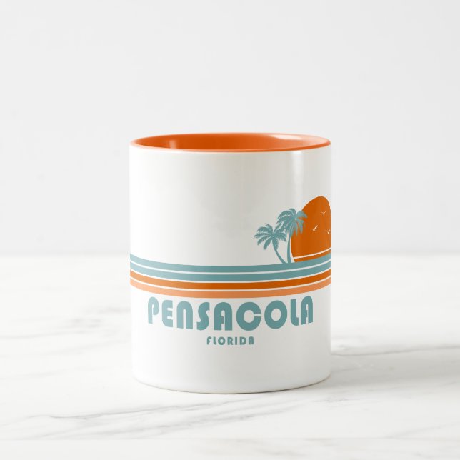 Pensacola Florida Sun Palm Trees Two-Tone Coffee Mug (Center)