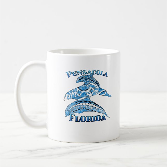 Pensacola Florida Vacation Tribal Dolphins Coffee Mug (Left)