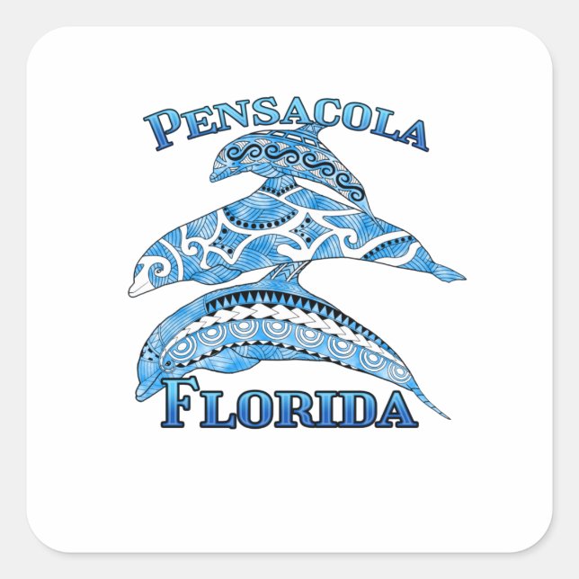 Pensacola Florida Vacation Tribal Dolphins Square Sticker (Front)