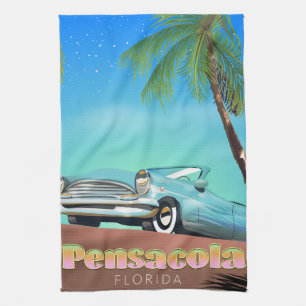 Pensacola, florida vintage style travel poster tea towel