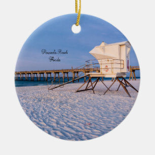Pensacola Morning Lifeguard Stand And Pier Ceramic Tree Decoration
