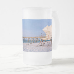 Pensacola Morning Lifeguard Stand And Pier Frosted Glass Beer Mug