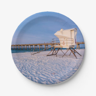 Pensacola Morning Lifeguard Stand And Pier Paper Plate