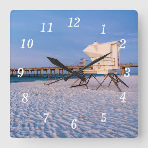 Pensacola Morning Lifeguard Stand And Pier  Square Wall Clock