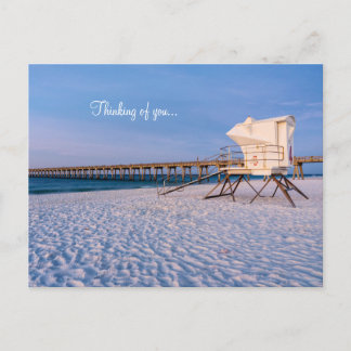 Pensacola Morning Lifeguard Stand & Pier Thinking Postcard