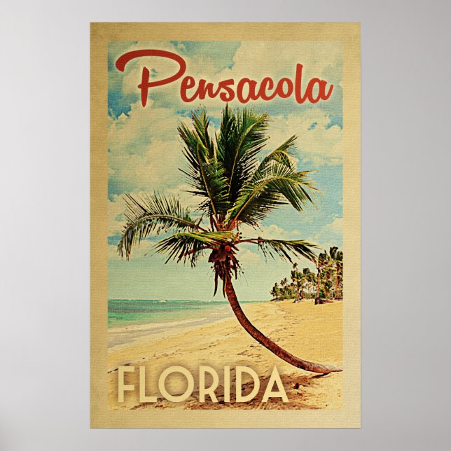 Pensacola Palm Tree Vintage Travel Poster (Front)